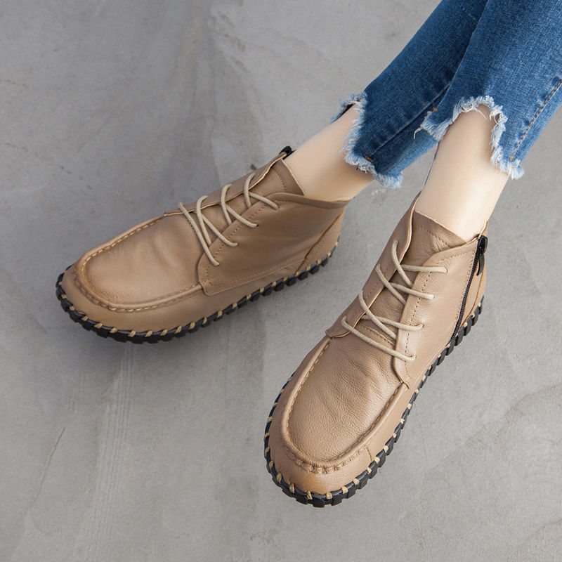 Oxford Lace Up Women - الأحذية الجلدية الحقيقية المرأة الخريف الدانتيل