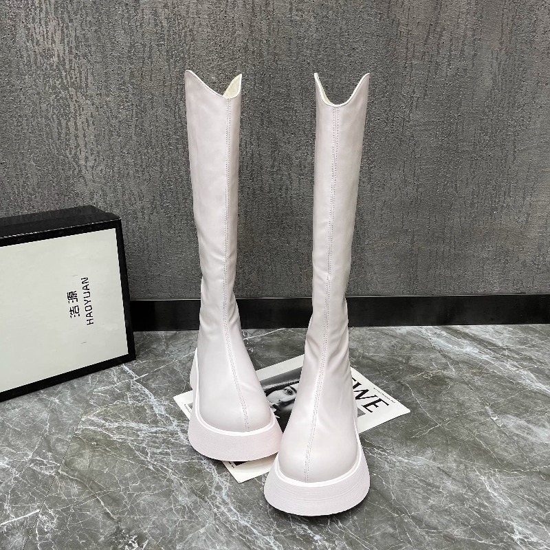 Knee High Boots Women - أحذية نسائية جديدة بسيطة بلون واحد