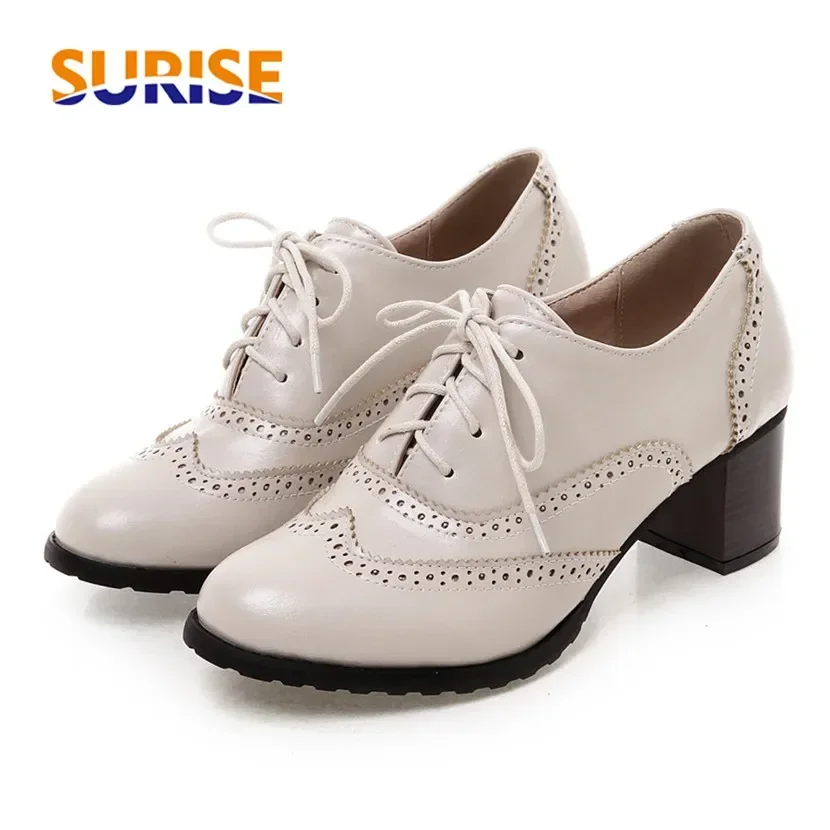Oxford Lace Up Women - المرأة البريطانية أوكسفورد عالية كتلة كعب