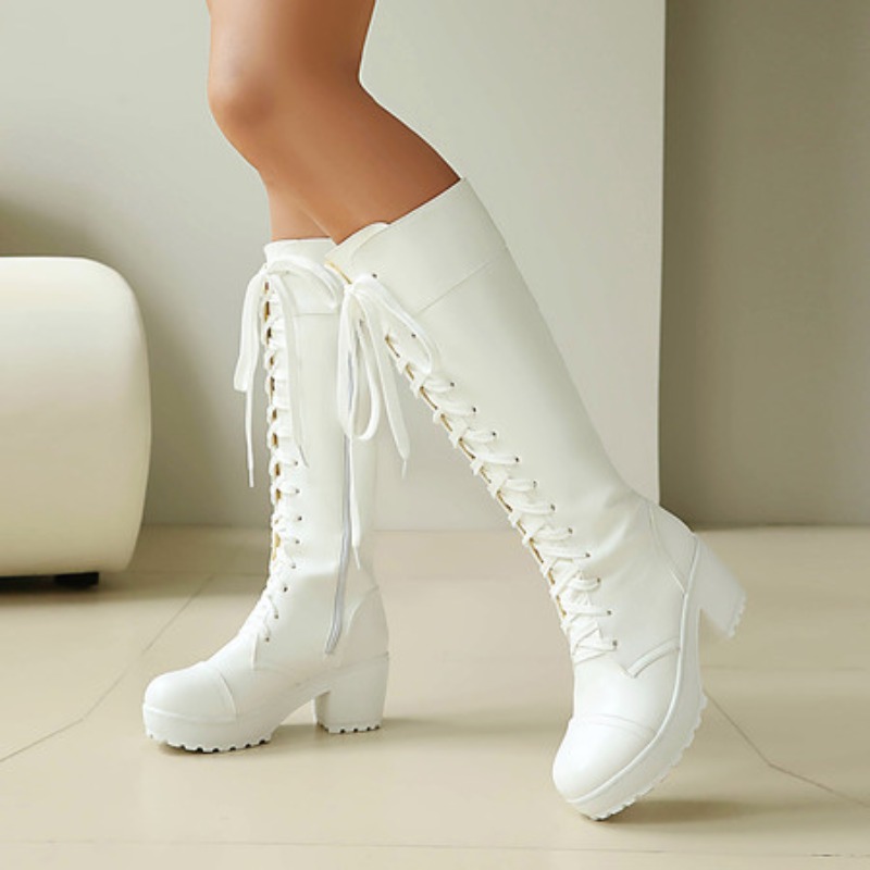 Knee High Boots Women - المرأة الركبة عالية الدانتيل يصل الأحذية