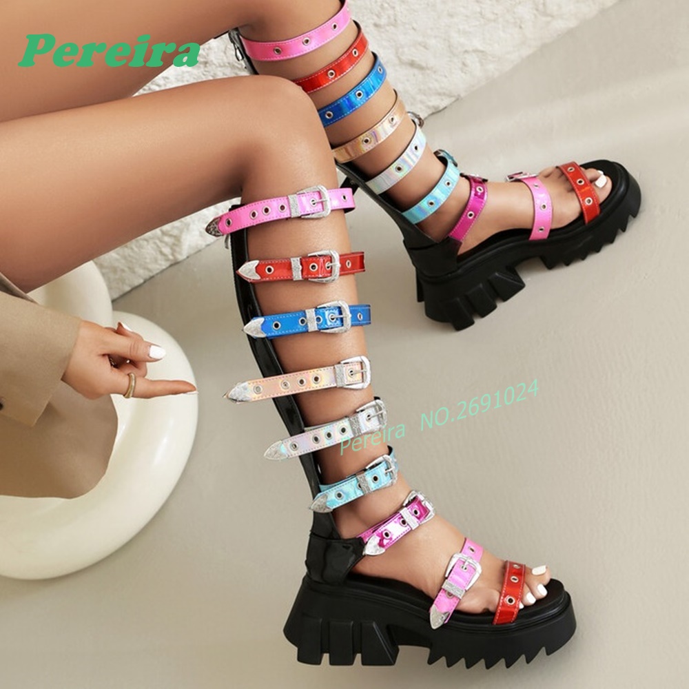 صنادل جلادياتور ملونة متعددة ا - مراجعة Knee High Boots Women وسعره