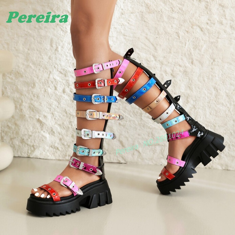 صنادل جلادياتور ملونة متعددة ا - مراجعة Knee High Boots Women وسعره
