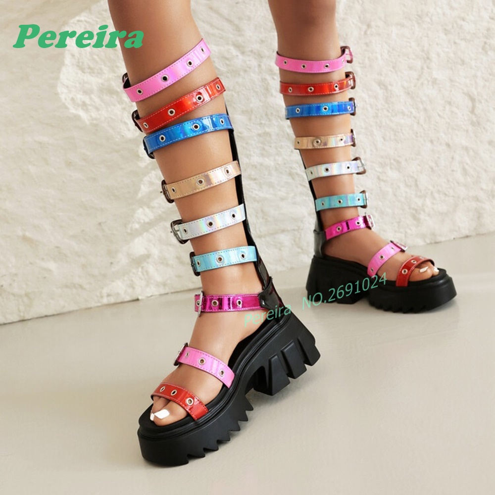 صنادل جلادياتور ملونة متعددة ا - مراجعة Knee High Boots Women وسعره